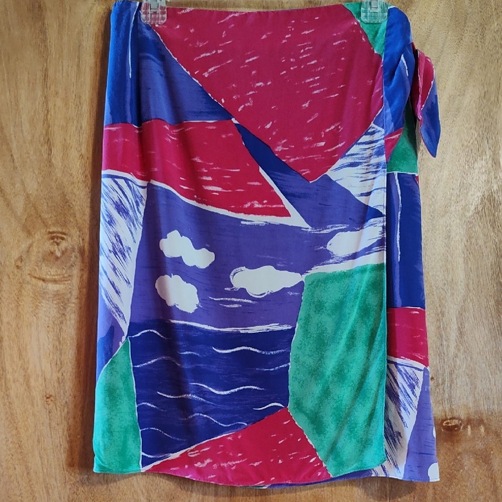 Vintage Carlisle Silk Wrap Skirt Pink Purple Green Abstract Print 90s Y2K Size 8